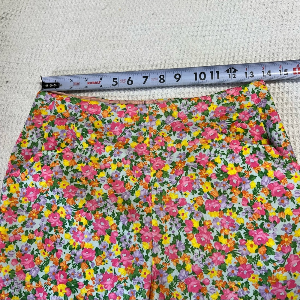 Vintage 70’s Flower Power Bright Floral Pants Trousers Straight Flare Leg Medium - Picture 3 of 16